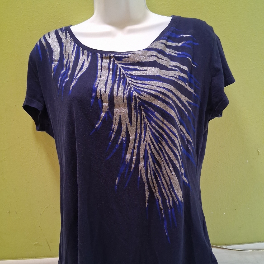 Navy Blue and Silver Women's Top